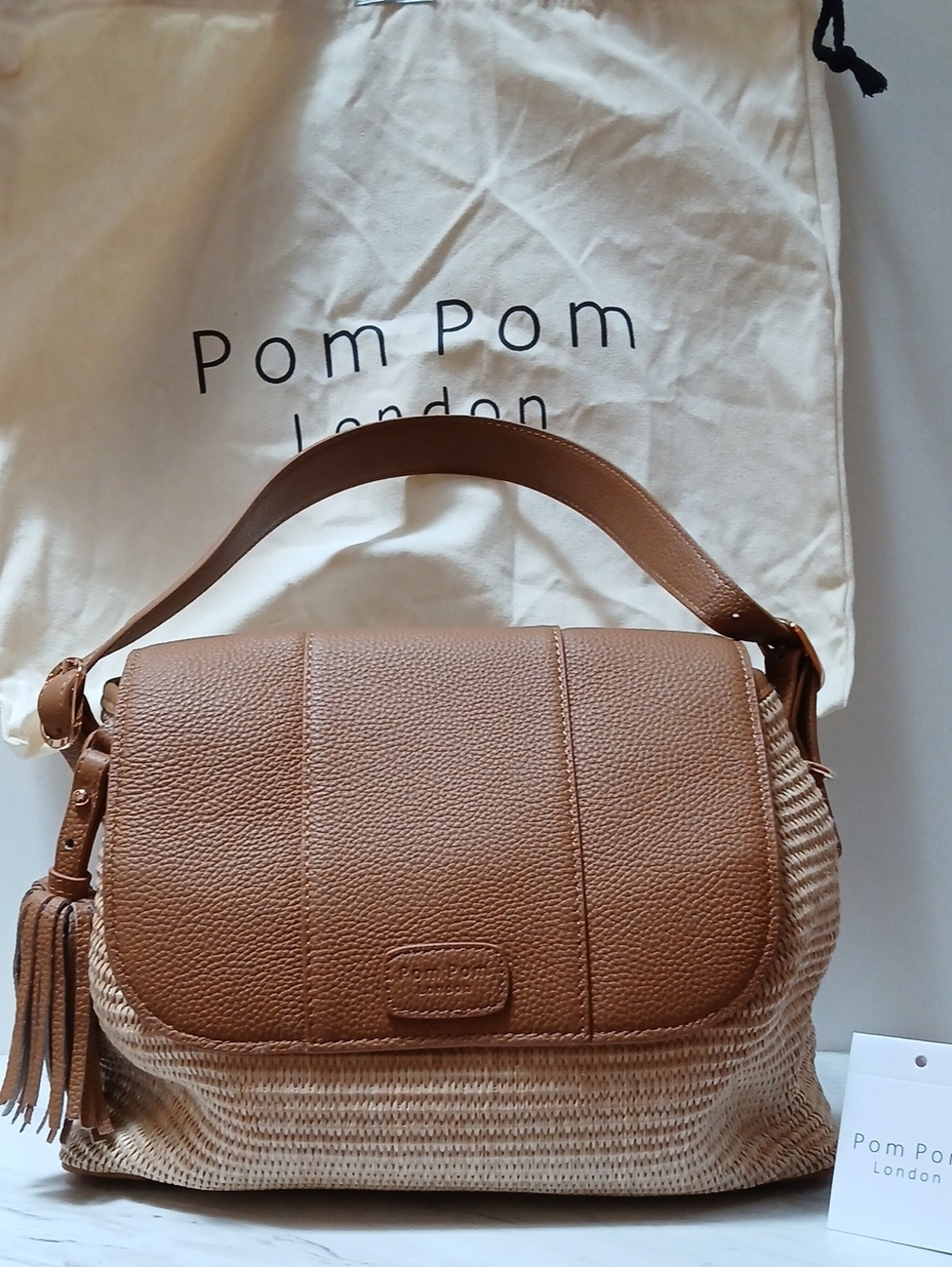 Pom Pom London Strand Bag Raffia & Leather  In Maple Bag
